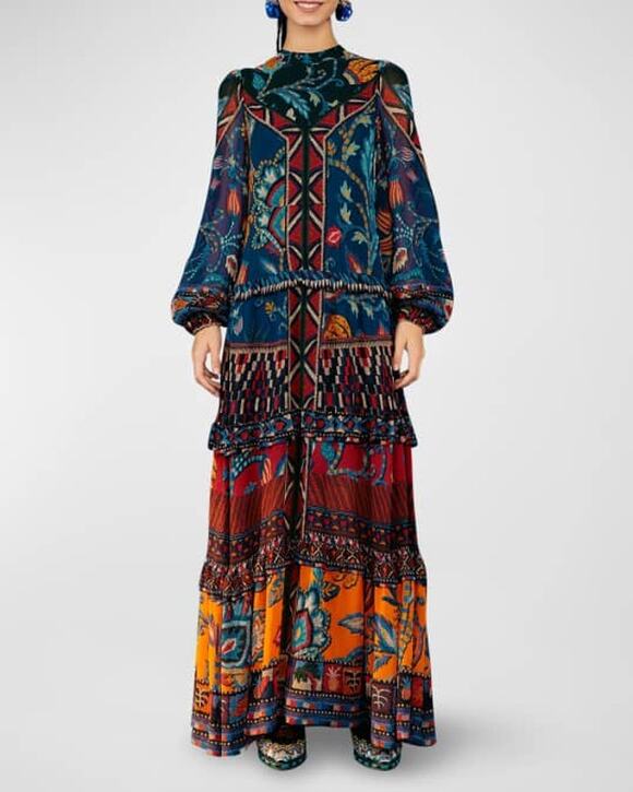 Farm Rio Dresses & Skirts - Farm Rio Anika Tapestry Tiered navy blue maxi dress size XL